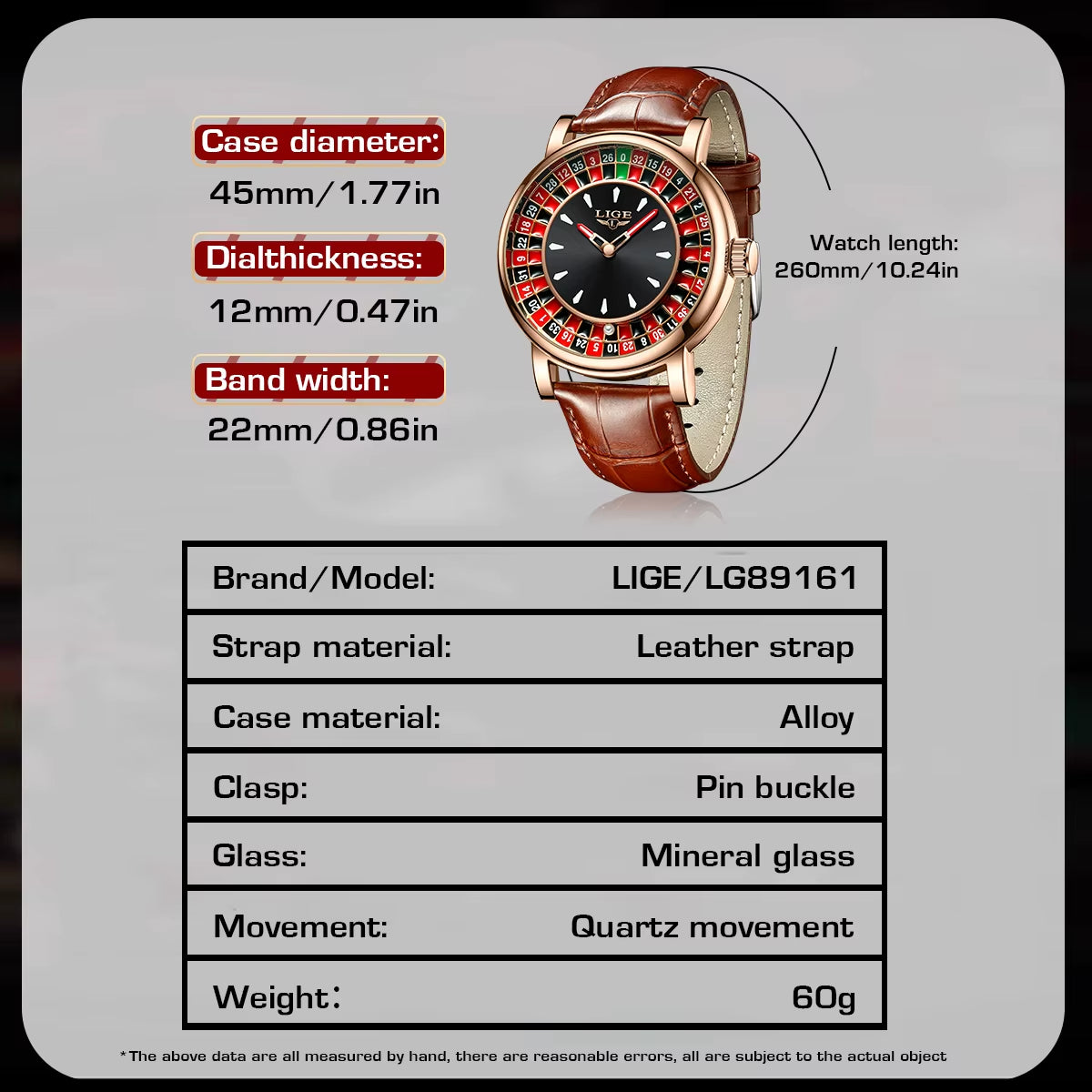 Fashion Brown Leather Men Watch Rotating Dial Las Vegas Roulette Desktop Theme Watch Men Waterproof Luminous Clock Watches